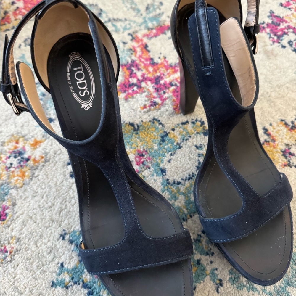 Tod's Dark Blue Heeled Sandals